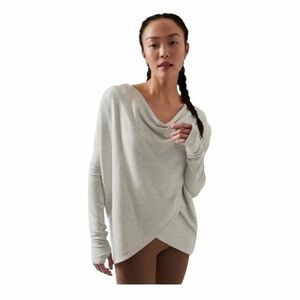 Athleta Beyond Soft Purana Wrap Sweatshirt Light Gray Heather Size L Pockets